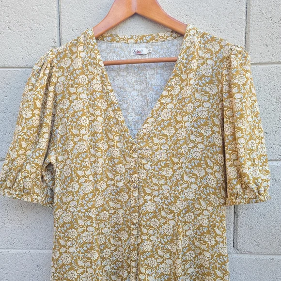FahertyHavana Midi Dress in Golden Theodora Floral Linen Blend Size Medium